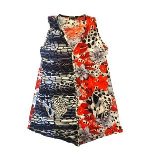 Merchant Tunic High Low Sleeveless Floral Red & Black Size Large